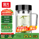 富光双层玻璃杯商务泡茶杯子 大容量男女耐热办公水杯带把黑色320ml