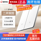 TEP国际电工暗装86型开关插座大面板白色超薄肤感5孔五孔插座开关按钮面板 二开双控 开关