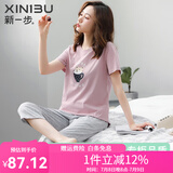 新一步（XINYIBU）纯棉睡衣女士夏季短袖七分裤薄款卡通印花休闲可外穿家居服套装 1420 3XL