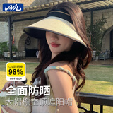 目丸防晒帽大檐可折叠草编空顶帽子女夏季防紫外线骑车防晒遮阳太阳帽 米色 加大帽檐(春夏款百搭草帽) 头围54~58cm