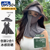 目丸防晒帽女防紫外线遮阳帽男遮脸太阳帽子大帽檐骑车跑步夏季空顶帽 8#深灰色【帽子+长款面罩】