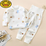 G.duck婴儿秋衣秋裤套装0一4岁宝宝男童女童高腰护肚裤纯棉儿童内衣睡衣 白底肩开小动物套装 90 cm