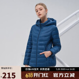 坦博尔轻薄羽绒服女宽松可脱卸帽女士轻薄羽绒外套TD216236 古韵蓝 165 