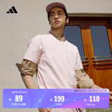 adidas情侣休闲纯棉上衣圆领短袖T恤男女夏季阿迪达斯官方轻运动 粉色 M