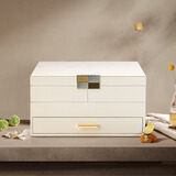 VLANDO生日礼物首饰盒精致高档大容量耳环饰品首饰收纳盒轻奢 双悦-米白