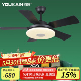 佑家LED餐厅风扇灯吊扇灯现代简约客厅吊灯风扇卧室电扇灯 【变频款】咖啡银 6档风 55瓦LED 42寸