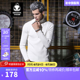 闪电潮牌（GENANX）毛衣男春秋季纯色韩版修身高领针织衫套头打底衫 白色 M