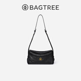 BAGTREE【明星同款】包包树奶盒包植鞣牛皮新款轻奢品牌单肩斜挎Hobo女包 檀黑色-小号【双磁吸款】 高级小众