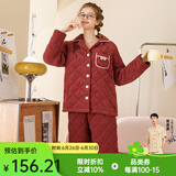 芬腾 睡衣女冬季夹棉三层加厚绒新款长袖开衫家居服套装 枫叶红 M