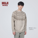 无印良品（MUJI）男式 美利奴羊毛 图案编织 圆领毛衣 AA0PVA3A 长袖针织衫 校园风 燕麦色 L(175/100A)