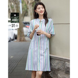 德玛纳【治愈班味】夏季小立领棉莱赛尔混纺短袖宽松腰中长款女式连衣裙