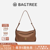BAGTREE【明星同款】包包树奶盒包植鞣牛皮新款轻奢品牌单肩斜挎Hobo女包 烤棕色-中号【磁吸拉链款】 高级小众