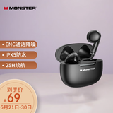 魔声（MONSTER）N-Lite 208真无线主动降噪蓝牙耳机 半入耳游戏运动音乐耳机高清通话低延迟便携通用 经典黑