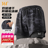 361°游泳裤男士平角假两件防尴尬专业训练大码宽松速干泡温泉泳裤