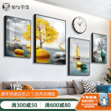 好久不见客厅装饰画现代简约沙发背景墙壁画轻奢大气四联组合挂画 福禄望月(含挂钟) 小组合(建议2-2.5米墙)PS黑框