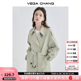 VEGA CHANG风衣外套女2025年春秋新款中长款高级感纯色大衣 豆沙绿 XS