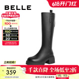 百丽（Belle）美拉德风骑士靴女商场同款高跟高筒靴A6Y1DDG3 黑色-单里 36 (230mm)