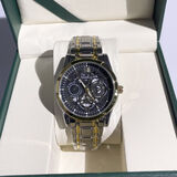 2025新款男士手表男时尚百搭潮流学生防水夜光日历商务钢带石英表 1425间金黑 送表盒调表器