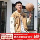 准者棒球服外套男女春夏美式复古PU皮袖刺绣潮流百搭宽松运动夹克开衫 卡其色 L (175)