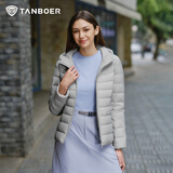 坦博尔轻薄羽绒服女短款连帽百搭休闲秋冬女士外套 珍珠月灰 L(170)