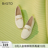 百思图秋季商场新款通勤低跟白色羊皮乐福鞋小皮鞋女单鞋WEF61AA3 米白 38