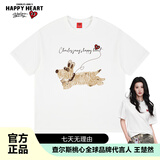 查尔斯桃心线条狗印花美式重磅短袖t恤男女夏季新款纯棉圆领情侣 本白 M