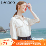 lagogo工装风五分袖V领白衬衫女拉谷谷春夏新款垂顺气质雪纺上衣 本白色(V1) L 165/40