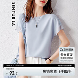 尚都比拉拼接短袖雪纺衫女显瘦遮肚子上衣夏季女装薄款休闲T恤 浅蓝色 L