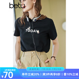 betu百图女装春装新款宽松韩版卡通印花短袖T恤ins潮JD2102T08 黑色 S