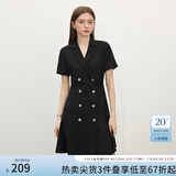 范思蓝恩正式气质通勤连衣裙女夏季收腰显瘦面试西装裙 黑色 XS