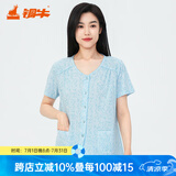 铜牛汗布半袖开襟女衫 春夏新花色棉家居半袖开衫短袖衫家居上衣VS264 古朴线迹-白-蓝 L (170/95)