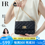 HR赫莲娜女包单肩斜跨包小香风头层牛皮菱格链条包高级感生日礼物 黑色【经典款】