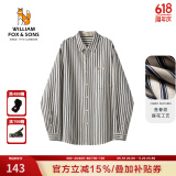 William fox&sons男装定制色纺提花鱼骨纹加厚面料休闲版刺绣小狐狸设计长袖衬衫男 蓝色 S /46