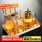 瓷牌茗茶具（cipaiming teaset） 透明玻璃茶具整套套装家用功夫茶壶茶杯会客泡茶器 金盖雅致六彩杯8件+杯架+小长方