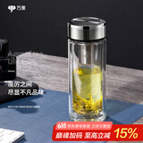 万象（WANXIANG）双层玻璃杯大容量高颜值简约商务泡茶杯带盖高硼硅玻璃杯车载便携 V49RL-钛银色 480ml
