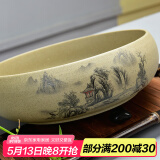 瓷牌茗粗陶特大号茶洗陶瓷青花瓷水洗碗杯笔洗玻璃茶杯碗水盂功夫茶具茶道配件栽种水植花盆果盆 粗陶山清水秀茶洗-大号（10英寸）