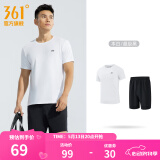 361度运动套装男夏季新款跑步短袖运动服套装基础舒适速干健身训练衣服 【男款】本白/超级黑 XL