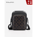 WILLIAMPOLO英皇保罗头层牛皮单肩包男士斜挎包男包休闲竖款通勤旅游小挎包男 黑色 中包