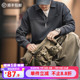 马登工装 美式复古华夫格V领卫衣男士宽松打底polo衫春季百搭上衣 藏青色 S