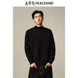 太平鸟男装毛衣冬季净色半高领亲肤绒打底衫多色保暖针织衫 黑色 第二批 2XL
