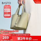 百思图新款商场时尚大容量手拎托特包水桶包单肩斜挎包女X2892BX3 绿色 F