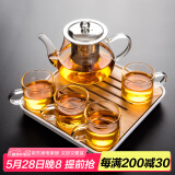 瓷牌茗茶具（cipaiming teaset） 透明玻璃茶具整套套装家用功夫茶壶茶杯会客泡茶器 透明八骏壶4个把杯+小四方盘