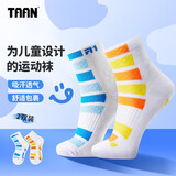 TAAN泰昂儿童羽毛球运动袜加厚毛巾底棉袜T609 白蓝白橙2双装