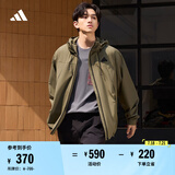 adidas情侣款防泼水休闲通勤连帽夹克外套男装阿迪达斯官方轻运动 岩层橄榄绿 M