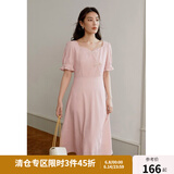 独束大码女装新中式盘扣方领连衣裙女夏微胖mm气质国风中长款裙子 水晶粉 2XL