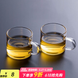忆壶茶 功夫茶杯套装加厚耐热玻璃茶杯品茗杯带把手水杯主人杯家用杯架 【2只】100ML透明色光面款