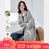 梵希蔓含绵羊毛西装式呢大衣女秋冬高级感双排扣长款过膝毛呢外套 50690 灰色 M