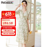 品彩（PinCai）连衣裙女温柔风碎花短袖连衣裙V领时尚A字中长裙 P132Q1227