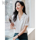 初申职业通勤西装领短袖衬衫女垂感复古港风百搭白衬衣上衣S133C1551