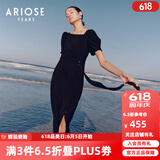 艾诺丝雅诗【商场同款】2024夏季新品开叉中长裙气质连衣裙高级感女30429009 黑色 S